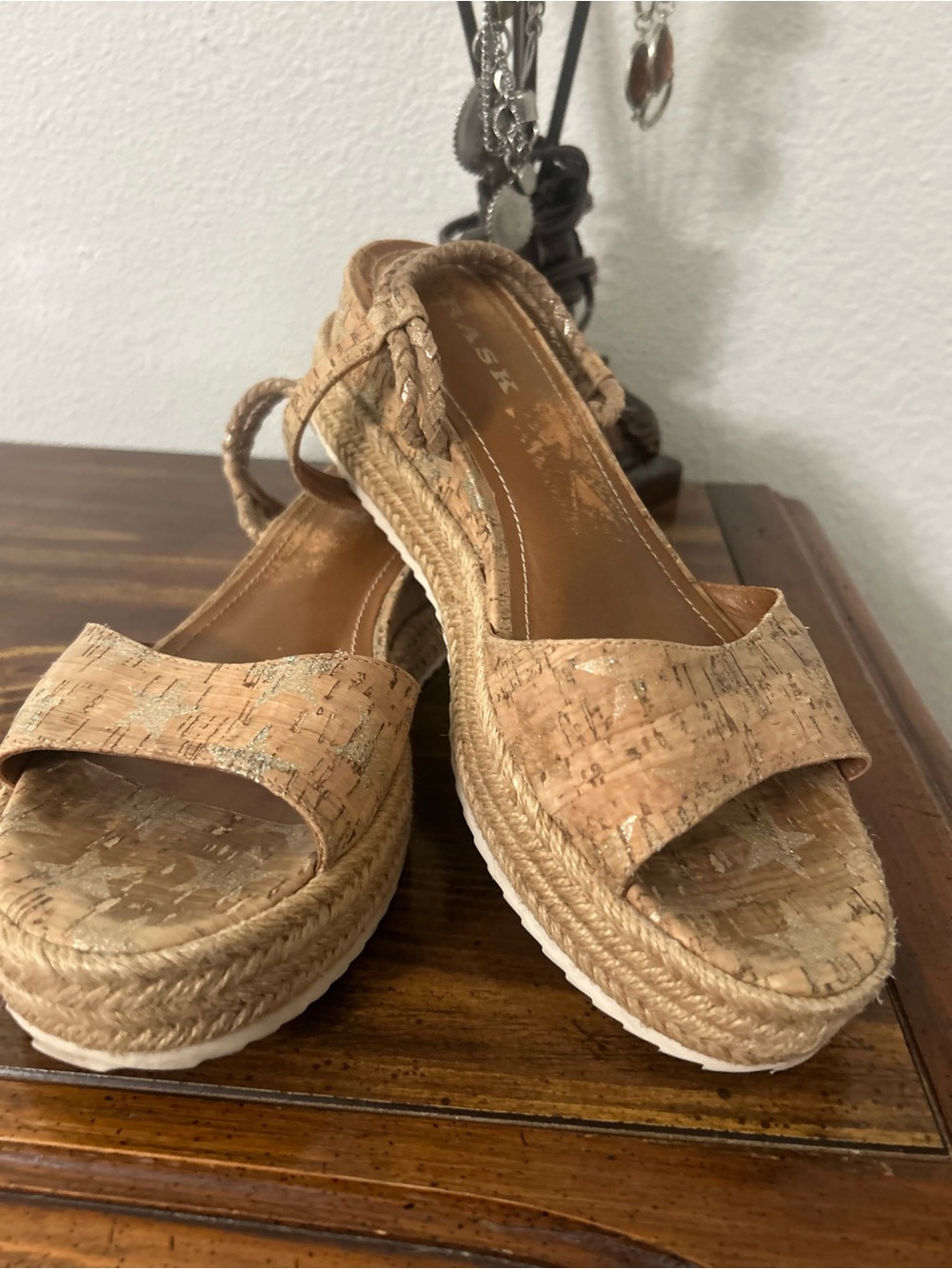 Trask Women's Cork & Gold Star Espadrille Platform Sandals - Size 9M